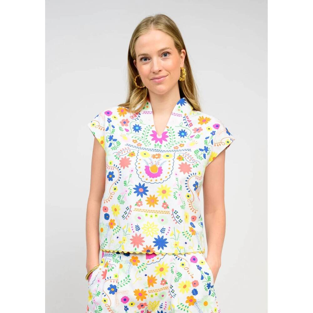 NEW IVY JANE flores v-neck cap sleeve top in white